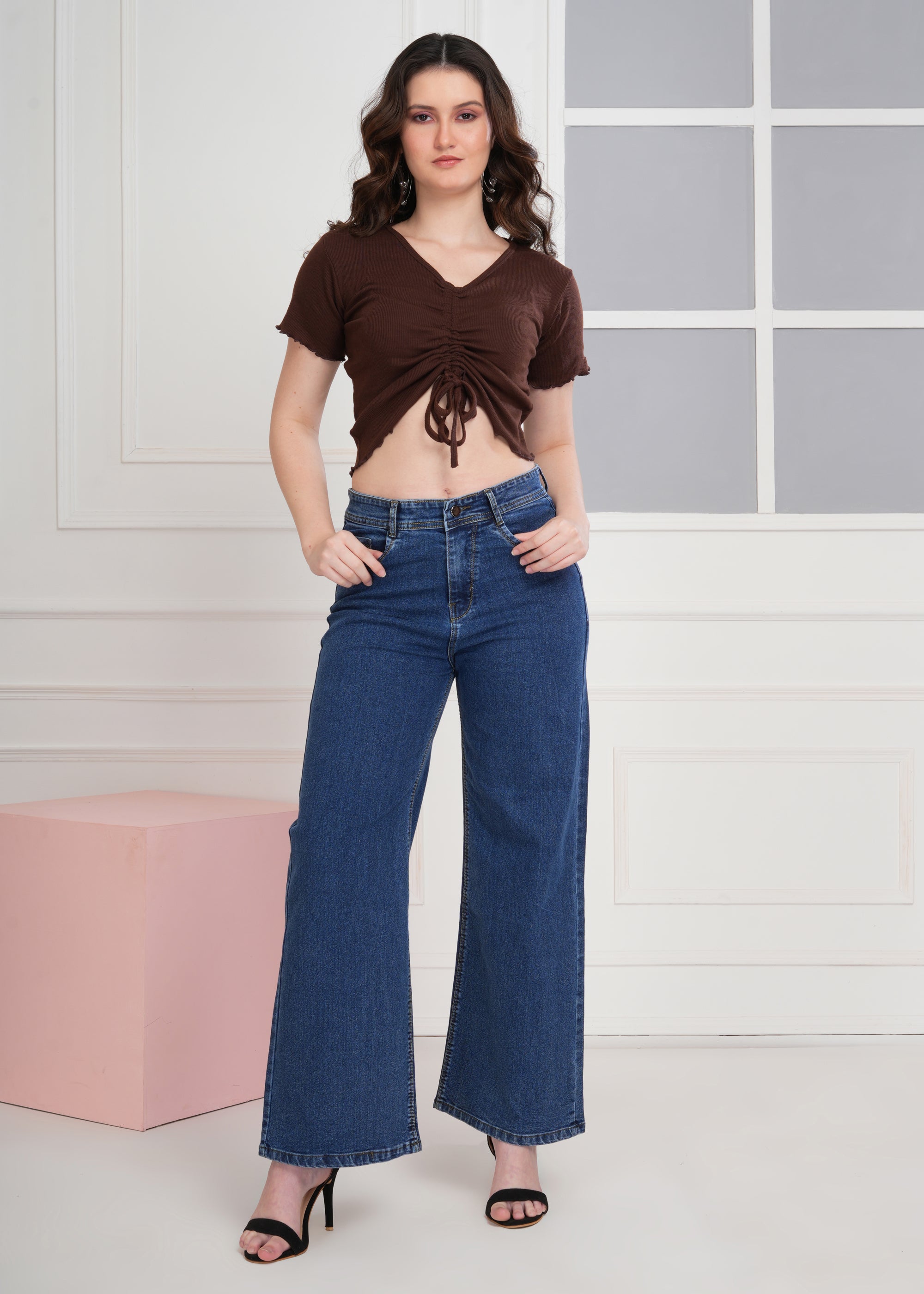 Women Bootcut High Rise Light Fade Dark Blue Jeans