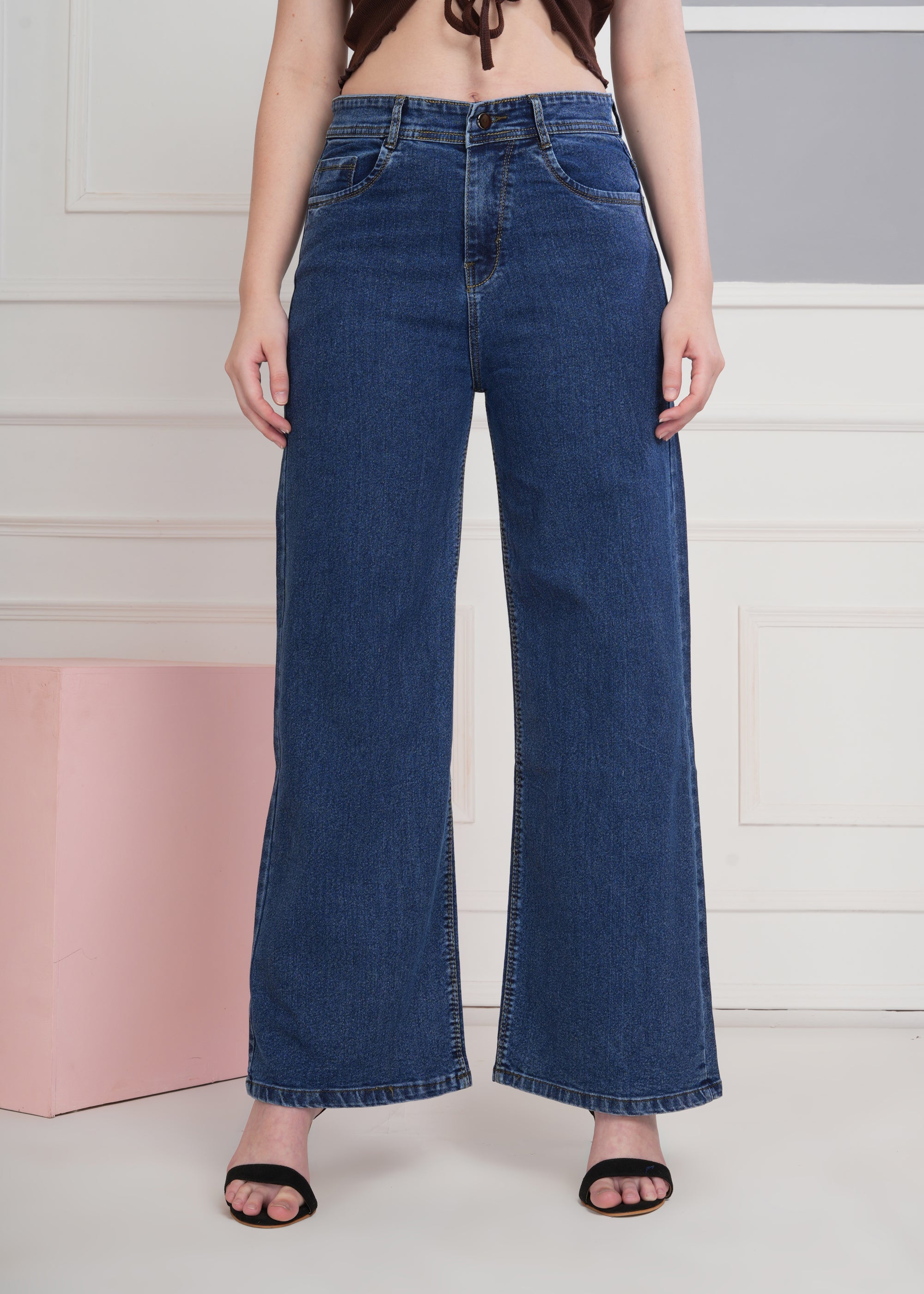 Women Bootcut High Rise Light Fade Dark Blue Jeans