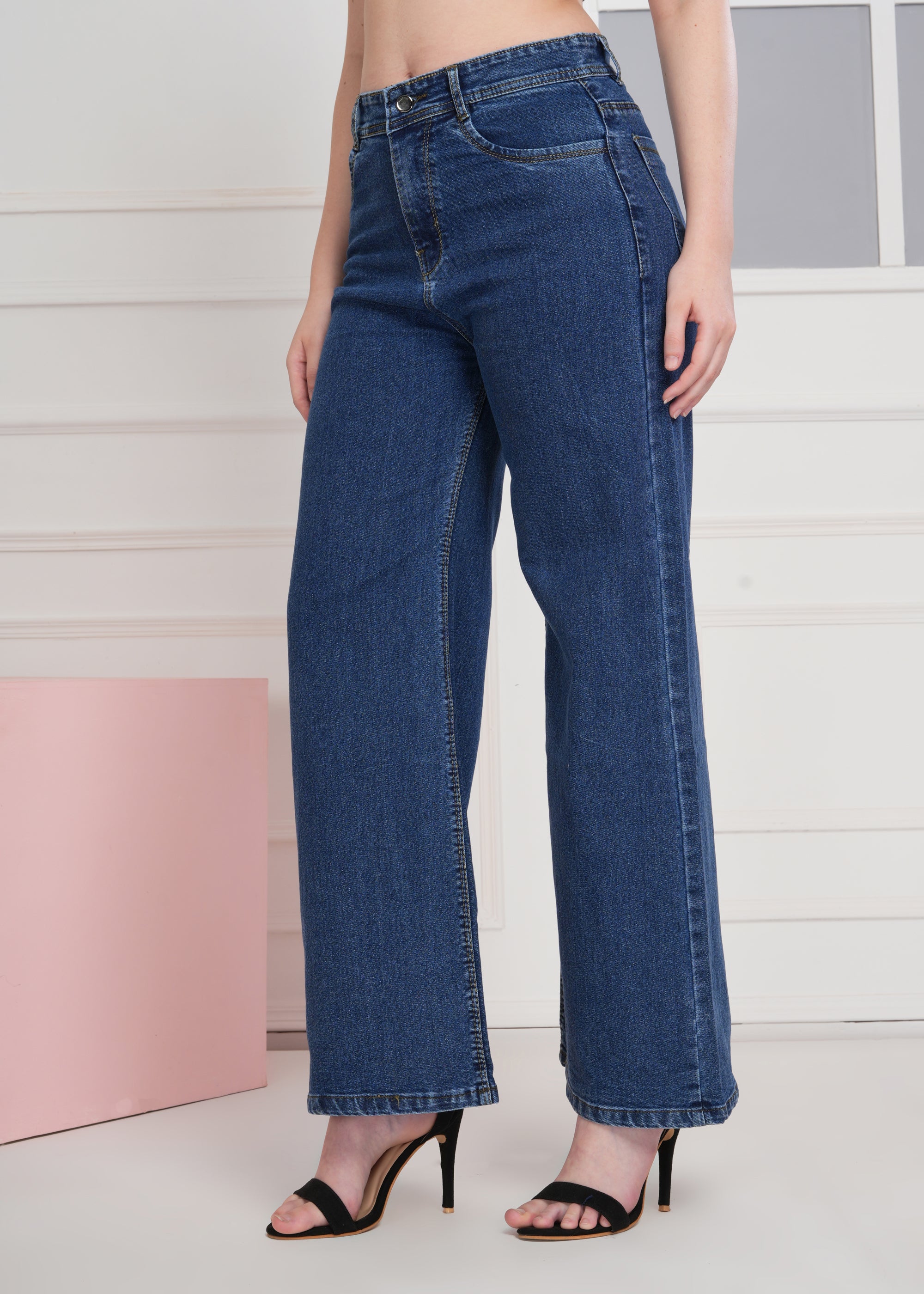Women Bootcut High Rise Light Fade Dark Blue Jeans