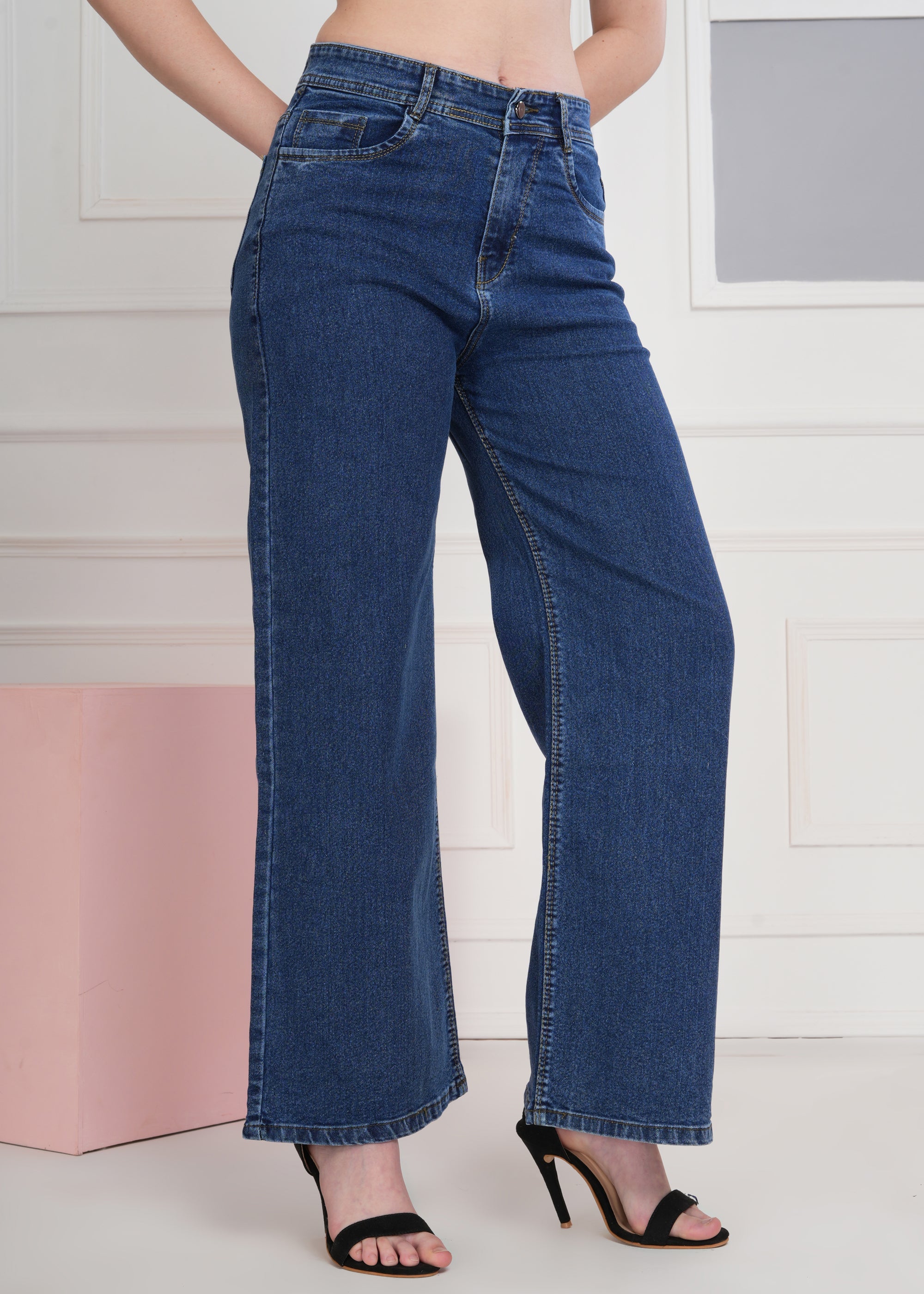 Women Bootcut High Rise Light Fade Dark Blue Jeans