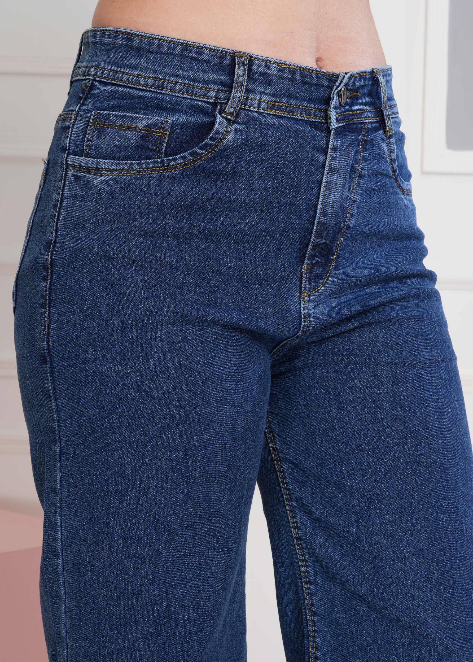 Women Bootcut High Rise Light Fade Dark Blue Jeans