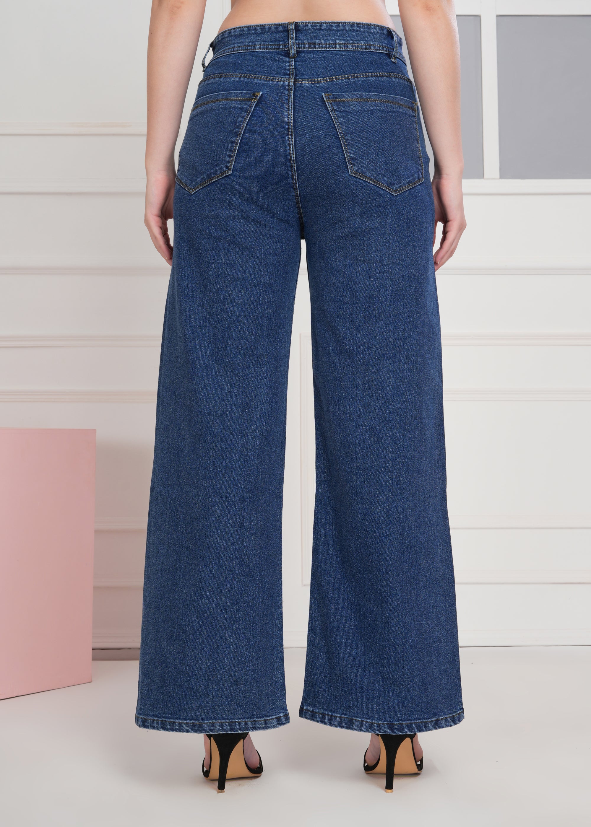 Women Bootcut High Rise Light Fade Dark Blue Jeans