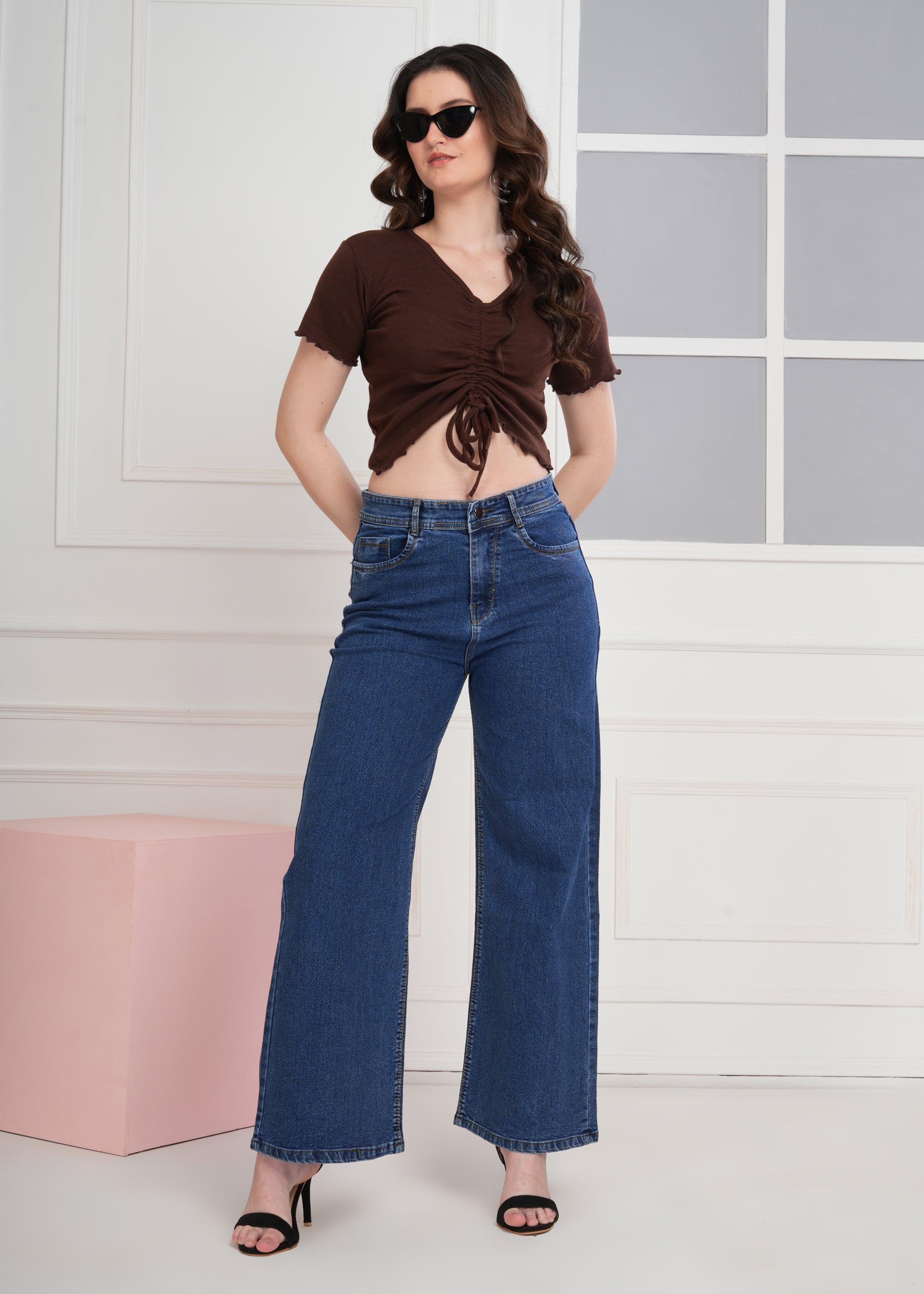 Women Bootcut High Rise Light Fade Dark Blue Jeans
