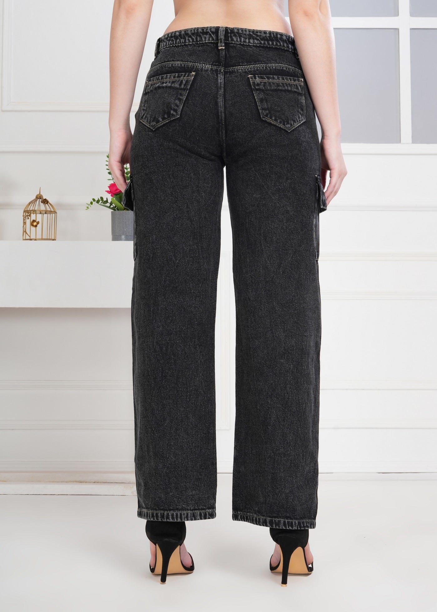 Women Wide Leg High Rise Light Fade Six Pocket Steel Grey Jeans