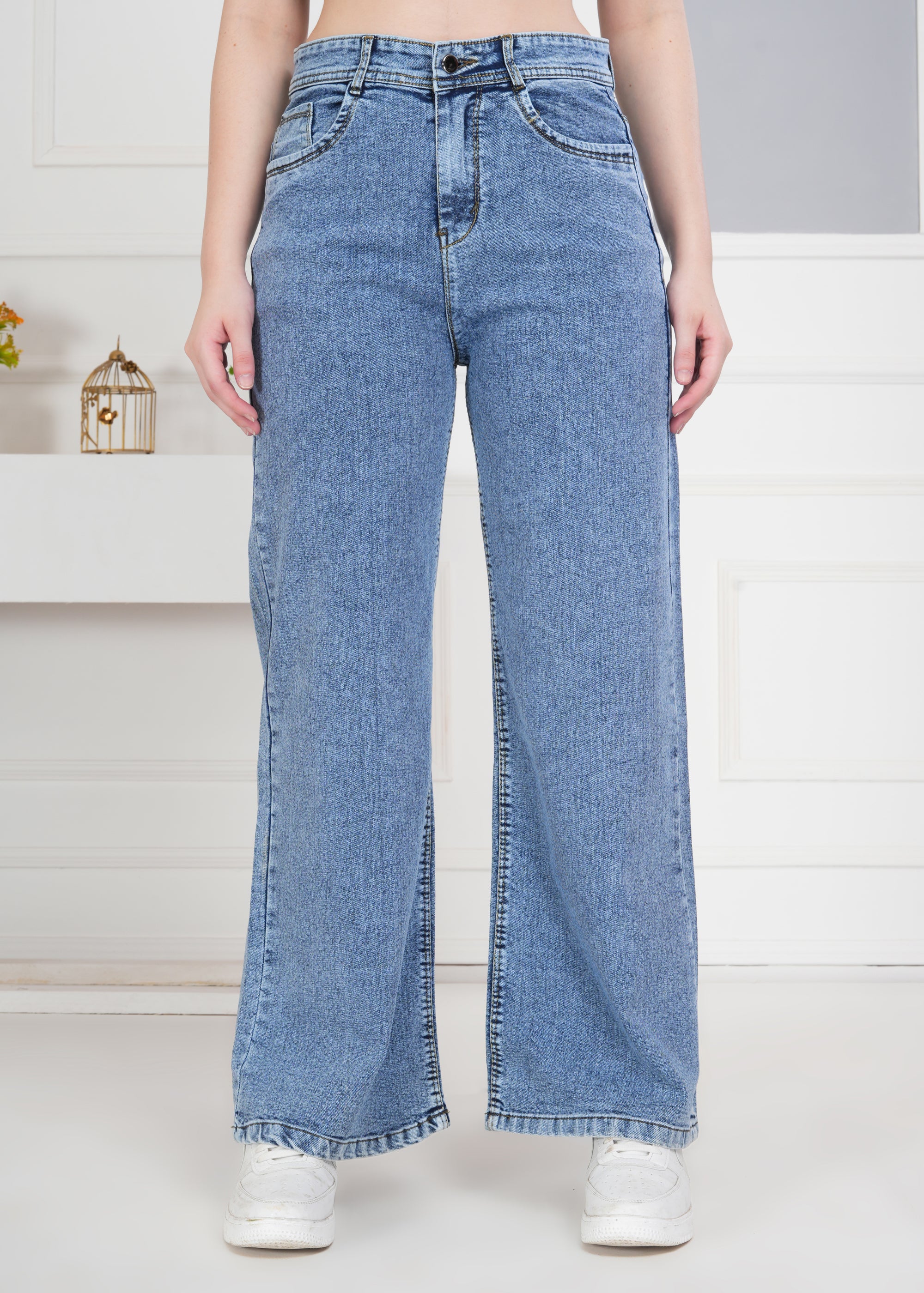 Women Bootcut High Rise Light Fade Sky Blue Jeans