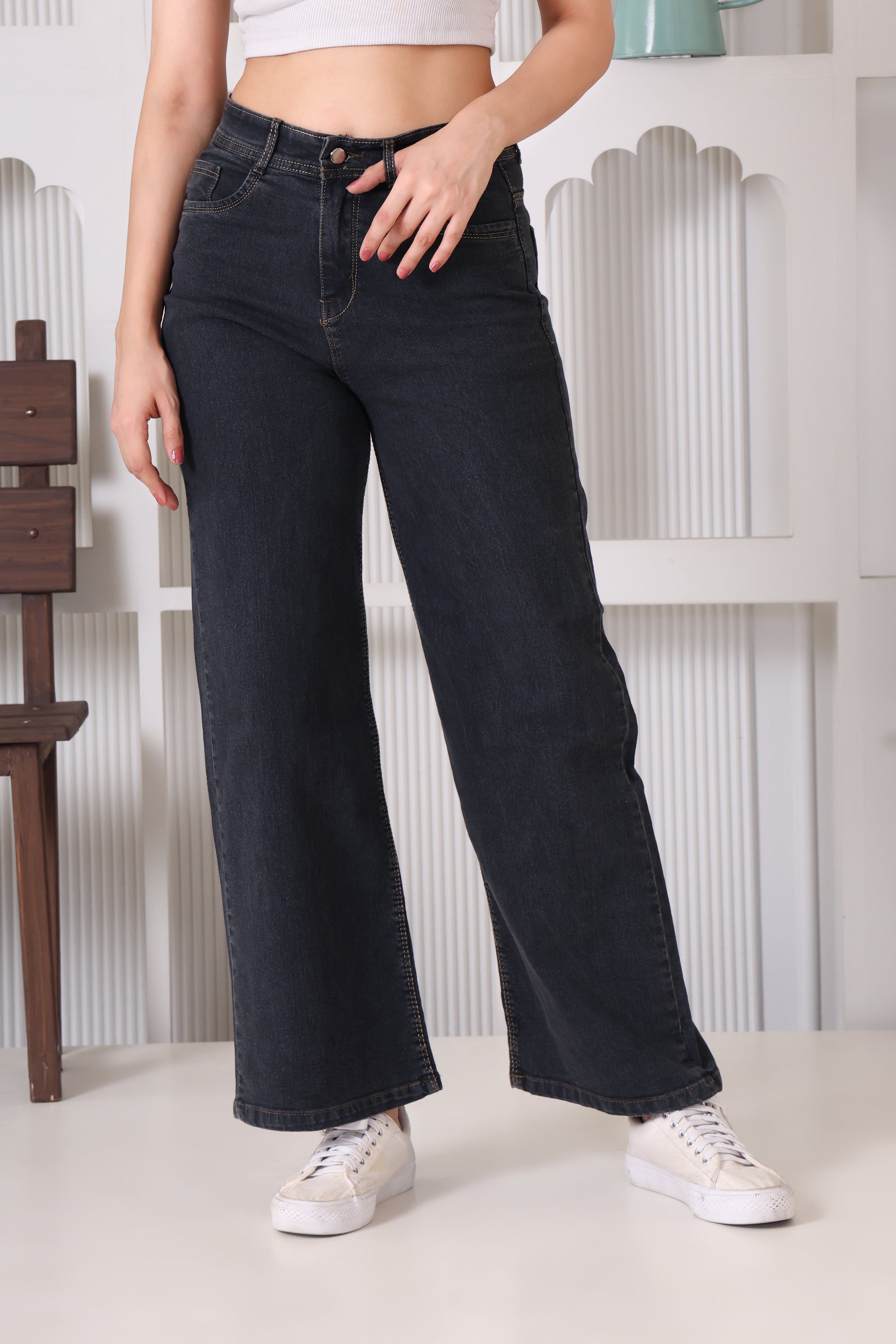 Women Bootcut High Rise Light Fade Steel Grey Jeans