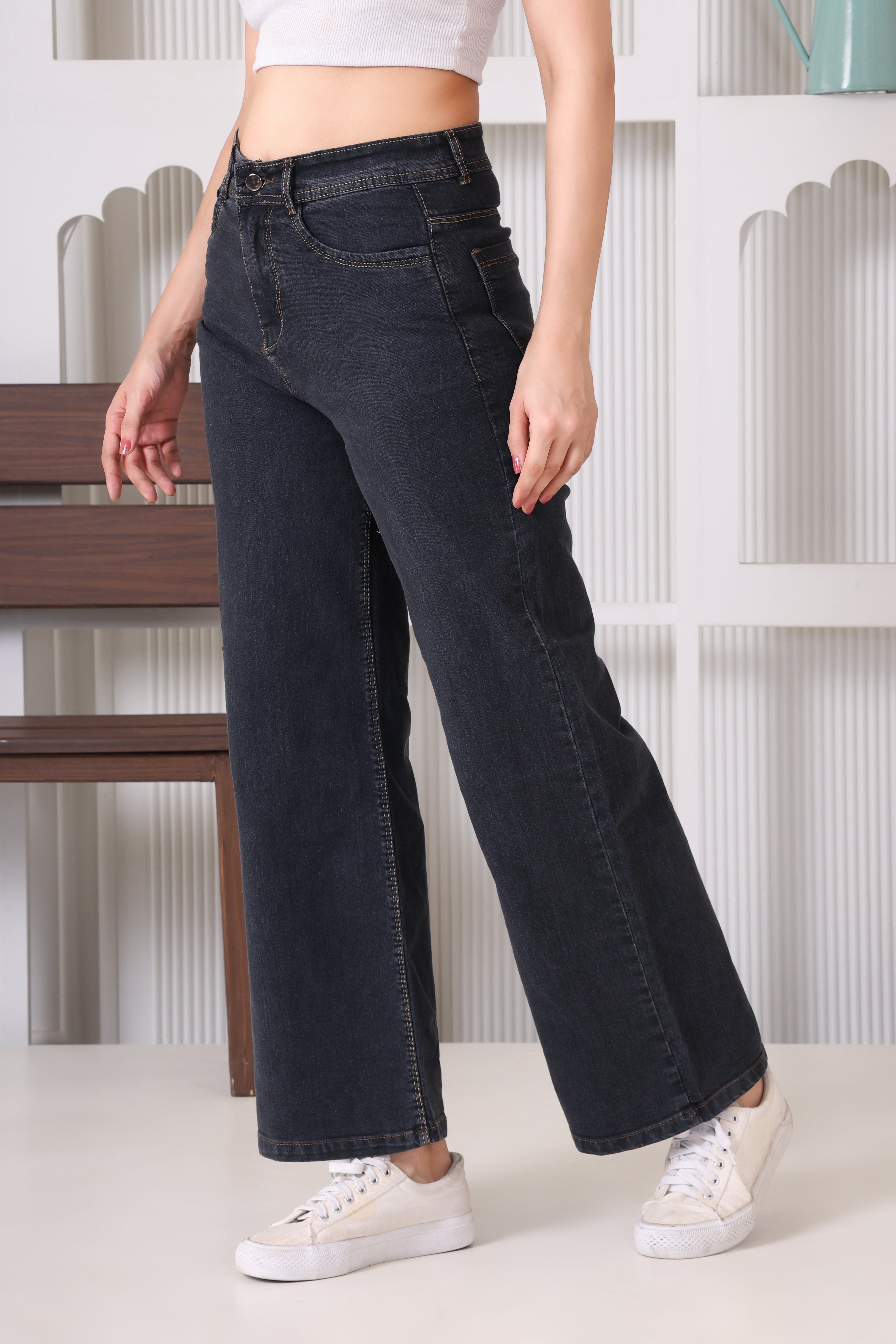 Women Bootcut High Rise Light Fade Steel Grey Jeans