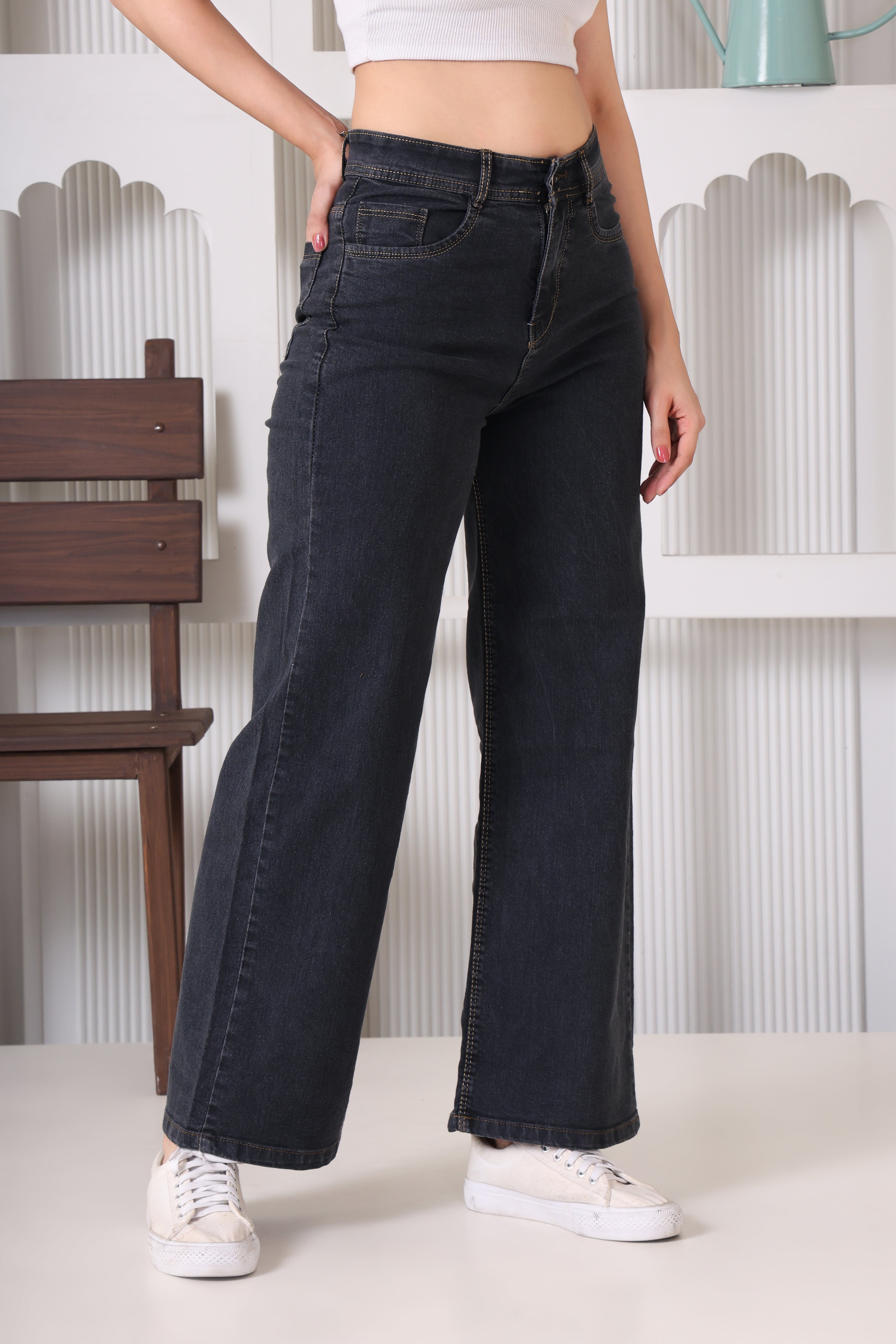 Women Bootcut High Rise Light Fade Steel Grey Jeans