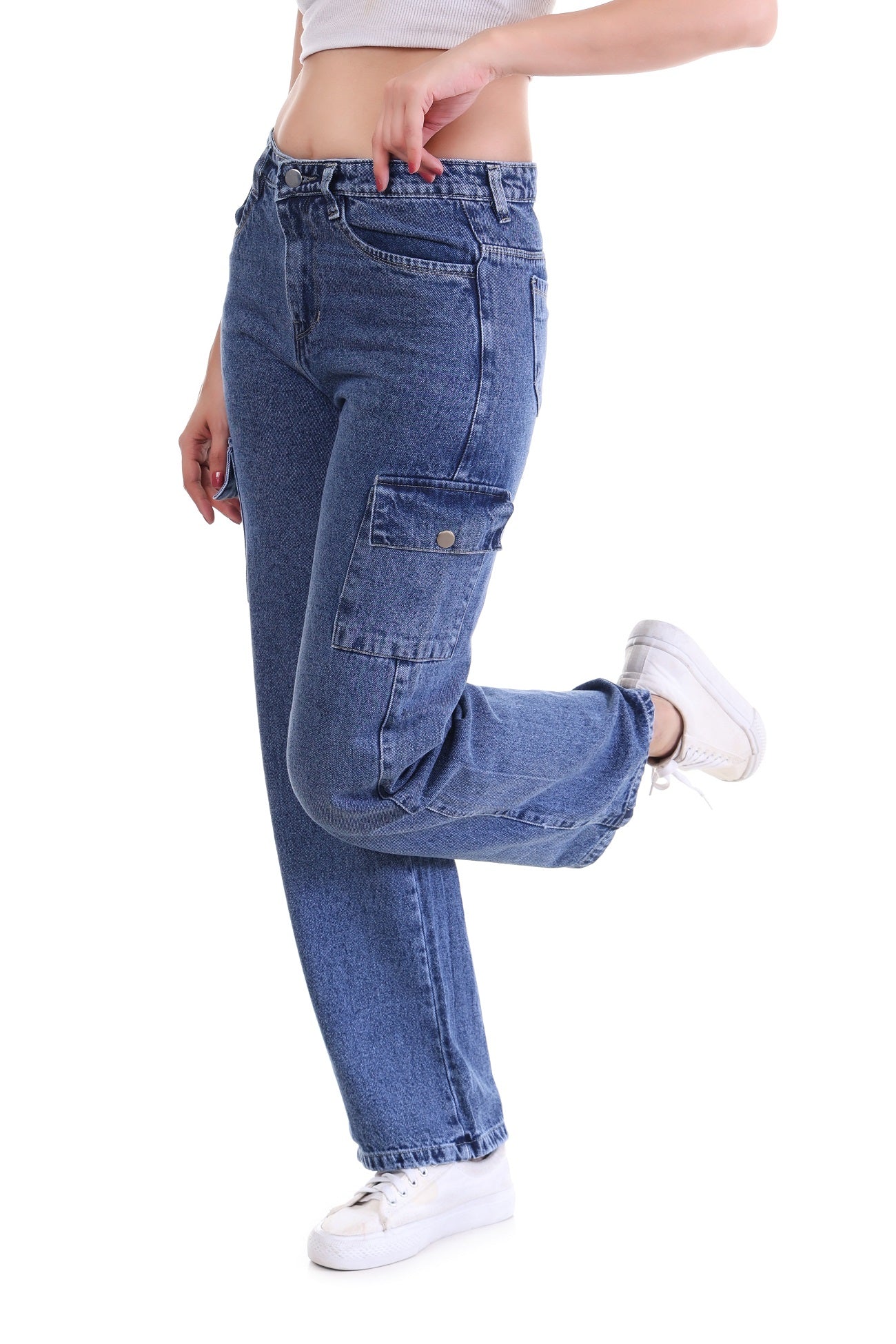 Women Wide Leg High Rise Light Fade Six Pocket Bata Blue Jeans